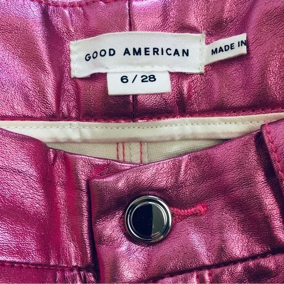 GOOD AMERICAN GOOD ICON High Rise Straight Jeans in Powder Pink Metallic Sz 6/28